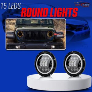 15 LED Universal Round LED Projector Headlights Headlamps